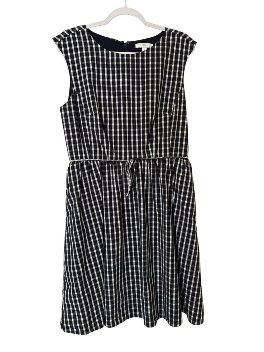 1901 Navy & White Gingham Sleeveless Knee Length Dress Size 12